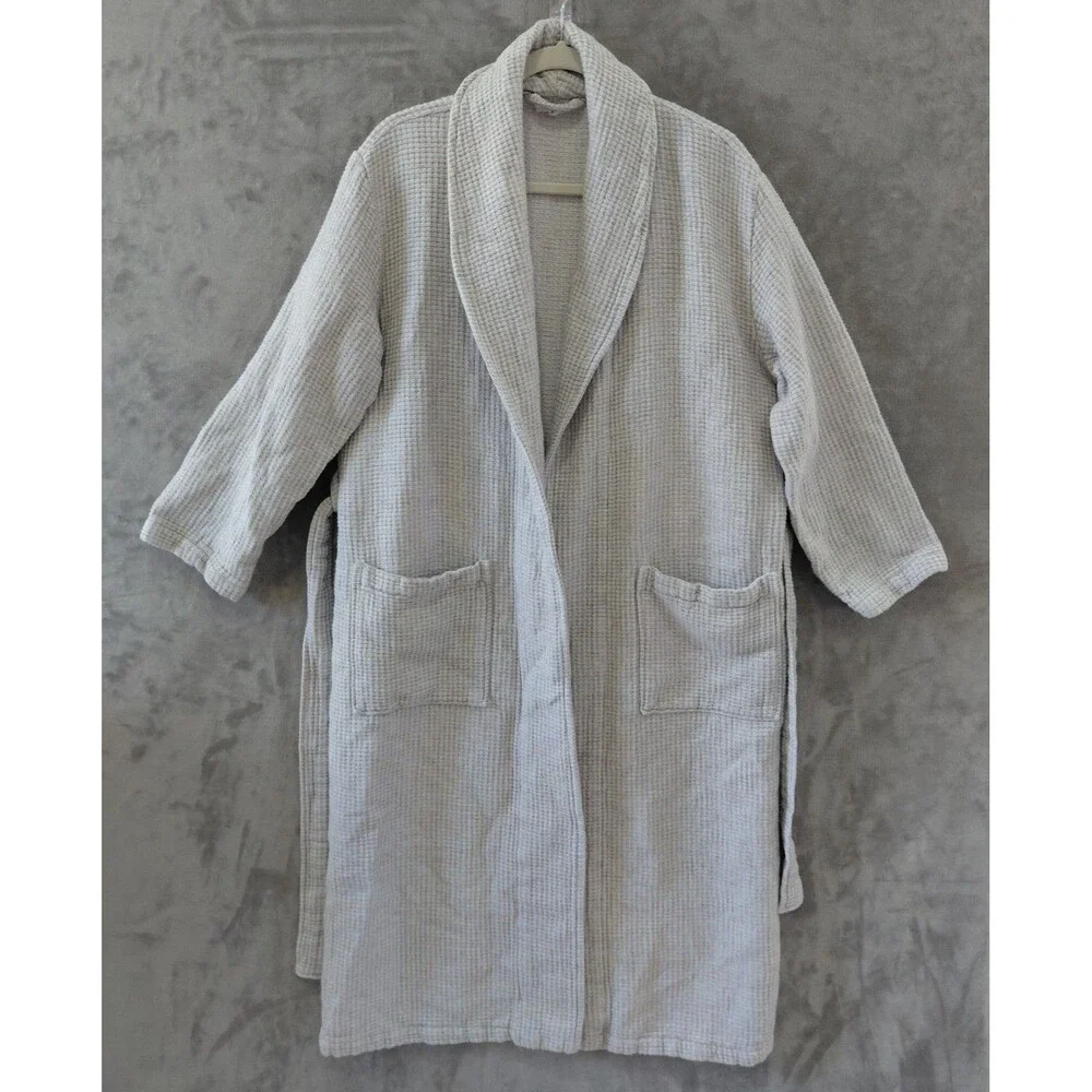 The Citizenry Aegean Cotton Bath Robe Unisex Medium Gray Linen Blend Turkish
